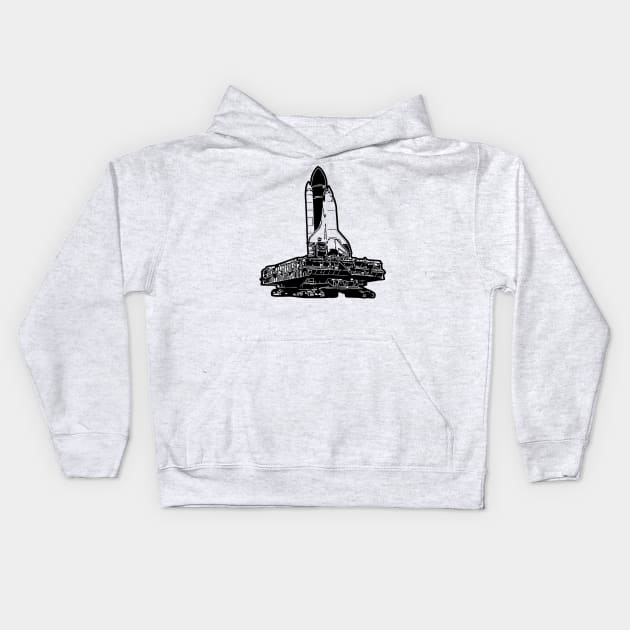 US Space Shuttle on Crawler pad Kids Hoodie by tribbledesign